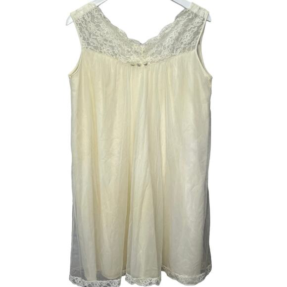 Vintage Pinehurst Sheer Overlay Nylon Nightgown Size M Ivory White Lace Midi - Picture 1 of 7